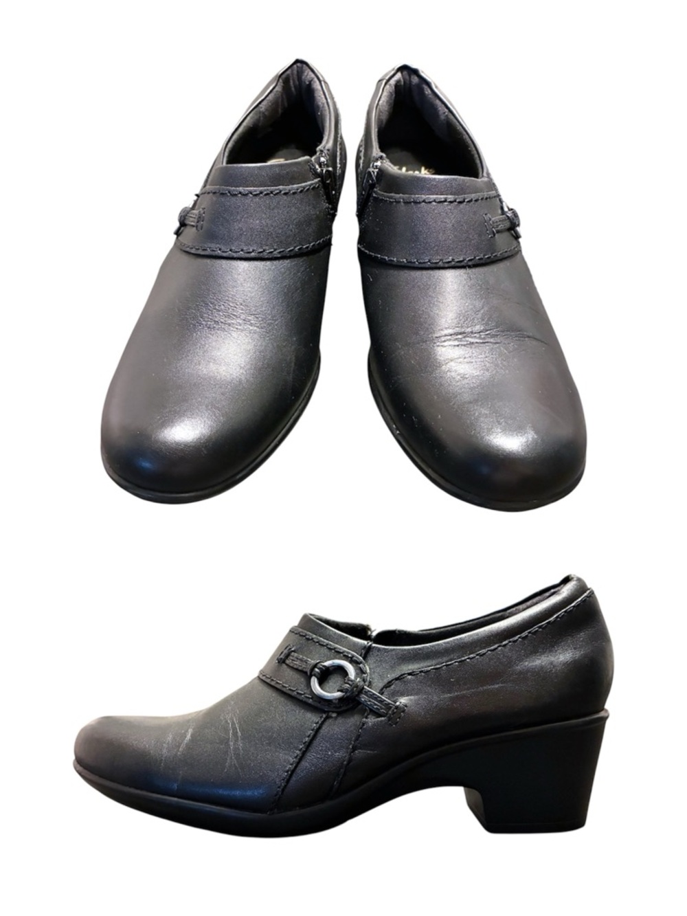 🖤 Clarks Collection Soft Cushion Black Leather Comfort Heels Size 8.5